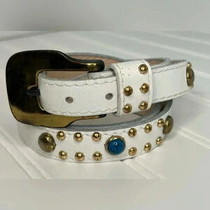Carson‎ Pirie Scott Studded and Blue Gemstones White Leather Belt